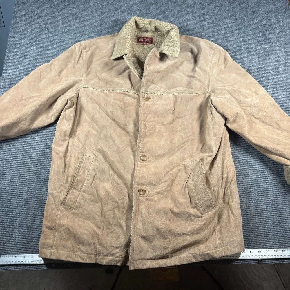 Wilsons Leather Mens XL Tan Suede Sherpa Lined Rancher Jacket Button Front Coat